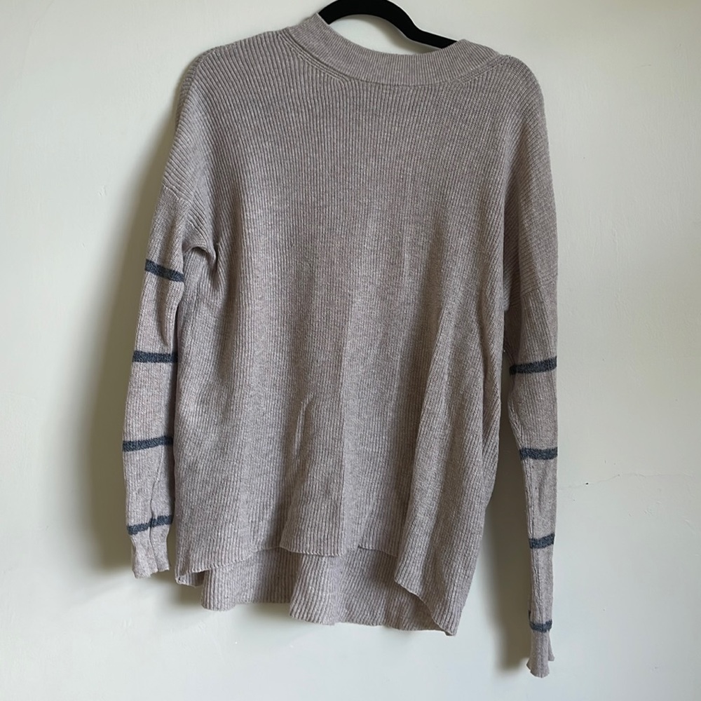 American eagle tan sweater with stripped sleeves size xs